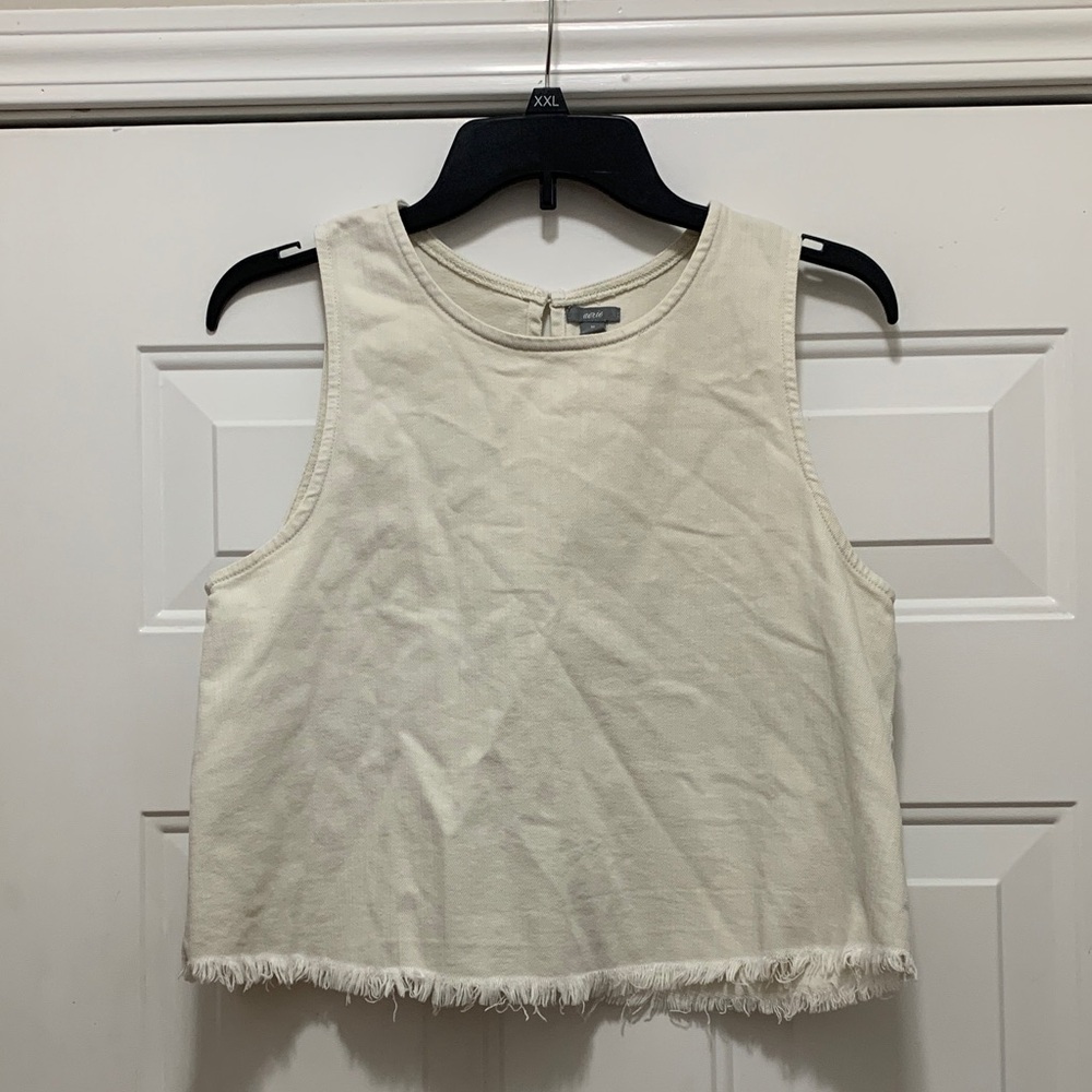3/$15 Aerie Cotton Blend Ivory Fringe Hem Top Size Medium